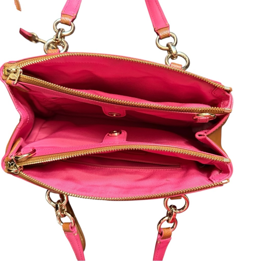 Coach Tan Pebbled Leather Satchel with Pink Trim - Picture 3 of 9
